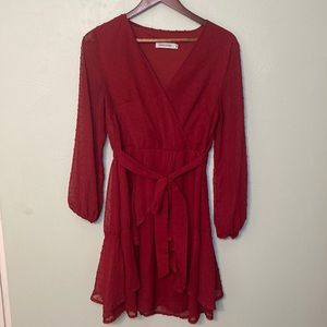 Red Faux wrap dress